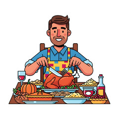 Happy Man Serving Thanksgiving Dinner Cartoon – Transparent PNG for Family Holiday, Menus, and Celebration Graphics