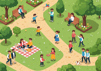 vector illustration of people at the park