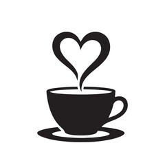 Coffee Cup with Heart Silhouette Love and Cafe Symbol Vector
