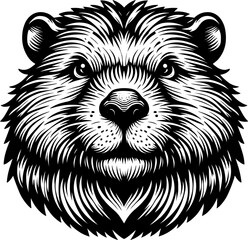 North American Beaver Head Vector – Vintage Engraving Wildlife Illustration