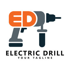 Electric drill logo design with letter ed and electric plug combination