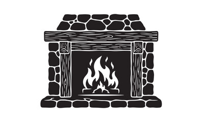 Cozy Fireplace Winter Home Comfort Silhouette Vector Illustration
