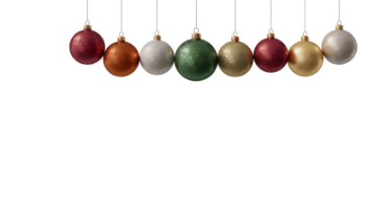 Elegant Christmas ornaments, festive holiday baubles, sparkling red, green, gold, silver, copper decor, cozy winter celebration background, aesthetic design elements for seasonal promotions and gre