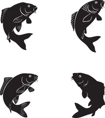 Carp Fish Silhouette Set – Black Vector Icons on White Background