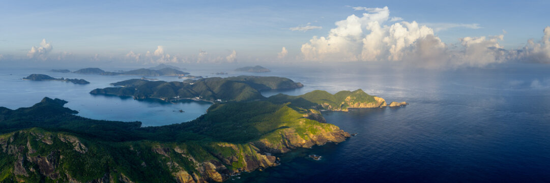 Aerial Panorama of Zamami Island in Okinawa Japan