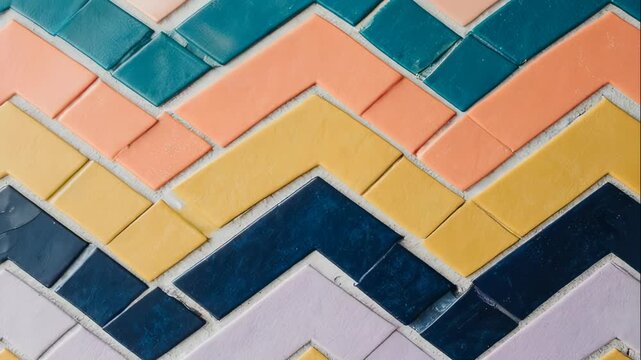 Chevron pattern made of glossy pastel-colored tiles