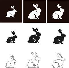 Bunny logo vector set in various styles like outline, silhouette, and flat, great for minimalist, fashion, and organic branding.