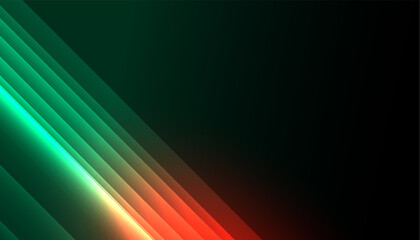 Abstract background with glowing neon green and red light streaks flowing diagonally across a dark background creating a futuristic energy effect.
