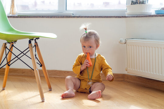Toddler nibbling on a carrot