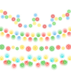 Festive strings of colorful, glowing Christmas lights illuminate the transparent background, infusing it with a warm, inviting holiday spirit.