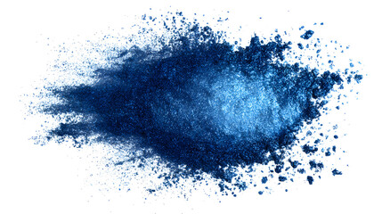Obraz premium Vibrant blue powder exploding and scattering in a dynamic burst against a clean white background.