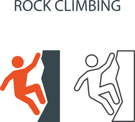 Rock climbing Line art icons, Containing hike, campfire, snorkeling, climbing, travel and canoeing icons. illustration icons