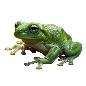 Australian Green Tree Frog Sitting Still on Isolated Background with Clipping Path Ready for Design