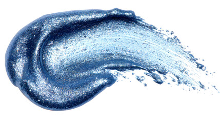 Textured metallic blue paint stroke with shimmer on white background