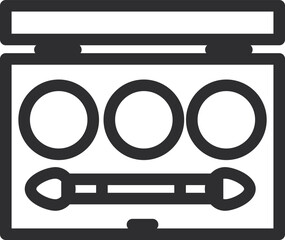 A Minimalist Line Art Icon Depicting an Open Eyeshadow Palette with Three Circles and a Double-Ended Applicator
