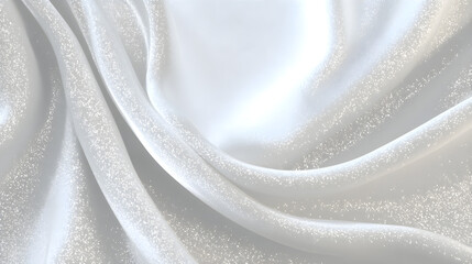 Elegant white silk fabric with soft folds and shimmering texture, creating a luxurious and sophisticated backdrop.