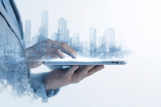 Digital Cityscape on Tablet Screen - Powered by Adobe