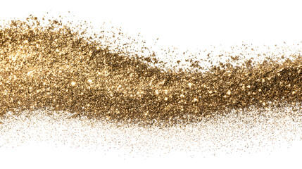 Sparkling gold glitter scattered across a clean white background, creating a festive and luxurious texture.