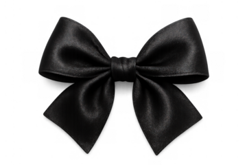 Black satin bow creating a decorative ornament, symbolizing mourning, elegance, luxury, and special occasions, with a transparent background