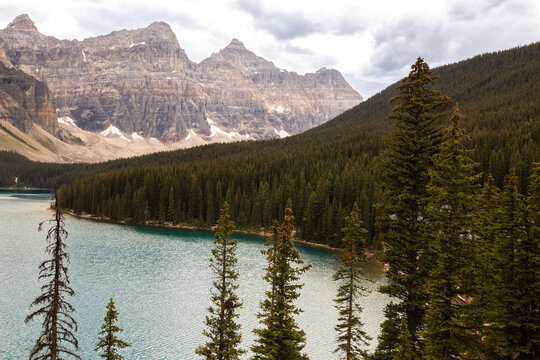 Summer at Moraine Lake with Mountain Peaks in Banff National Park
