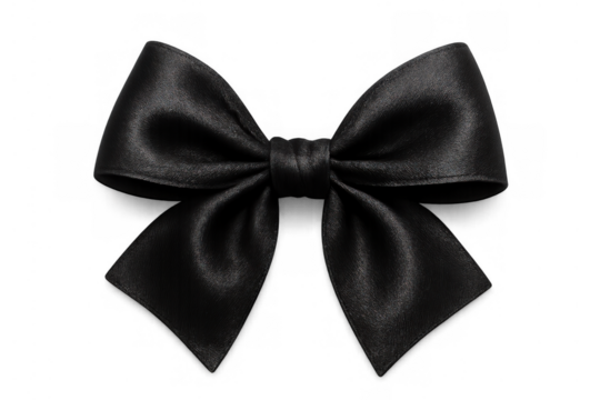 Black satin bow creating a decorative ornament, symbolizing mourning, elegance, luxury, and special occasions, with a transparent background