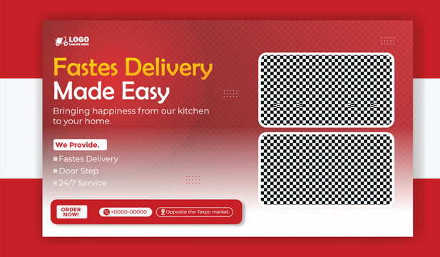 Fast delivery made easy banner template on a dark red background