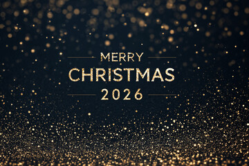 Golden Glitter Explosion Behind Merry Christmas 2026 Text, Festive Holiday Background