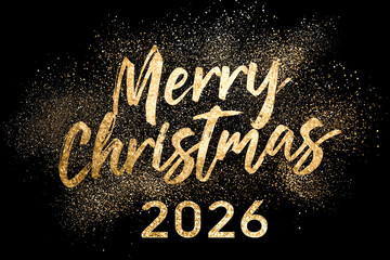 Golden Glitter Explosion Behind Merry Christmas 2026 Text, Festive Holiday Background