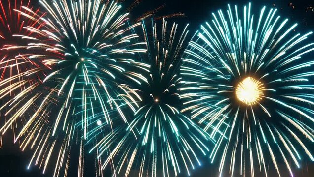 breathtaking 4k fireworks lighting night sky golden hues celebrating new year 2026 creating mesmerizing festive scene digital art holiday events city celebration visuals