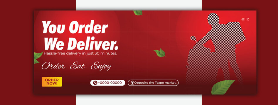 Food delivery service banner template for social media promotion isolated