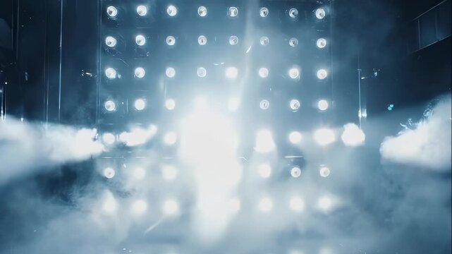 Lit rectangular grid shrouded in smoke, stage-like effect