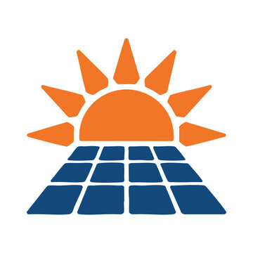 Solar panel array with sun icon