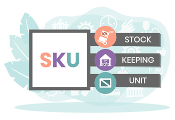 SKU - Stock Keeping Unit acronym. business concept background. vector illustration concept with keywords and icons. lettering illustration with icons for web banner, flyer, landing page