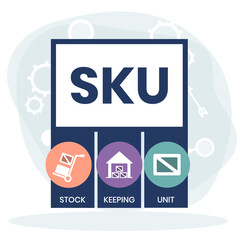 SKU - Stock Keeping Unit acronym. business concept background. vector illustration concept with keywords and icons. lettering illustration with icons for web banner, flyer, landing page