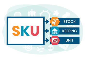 SKU - Stock Keeping Unit acronym. business concept background. vector illustration concept with keywords and icons. lettering illustration with icons for web banner, flyer, landing page