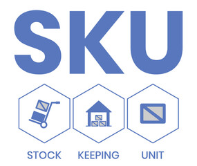 SKU - Stock Keeping Unit acronym. business concept background. vector illustration concept with keywords and icons. lettering illustration with icons for web banner, flyer, landing page