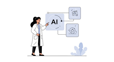 Scientist Explains Artificial Intelligence Concept with Futuristic Icons