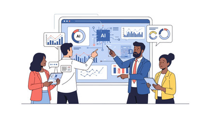 Diverse Team Collaborating on AI Data Analytics Presentation Business Meeting Technology Growth Concept
