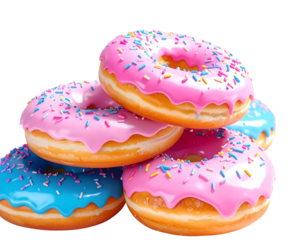 Playful Stack of Frosted Donuts with Colorful Sprinkles transparent background.