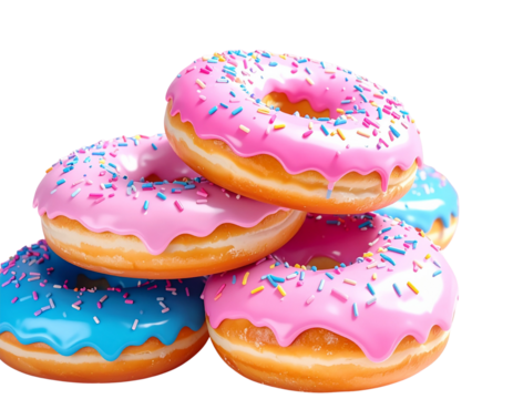 Playful Stack of Frosted Donuts with Colorful Sprinkles transparent background.