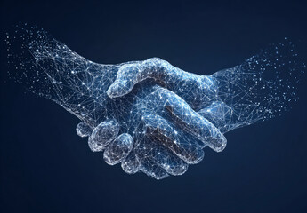Abstract digital handshake glowing network