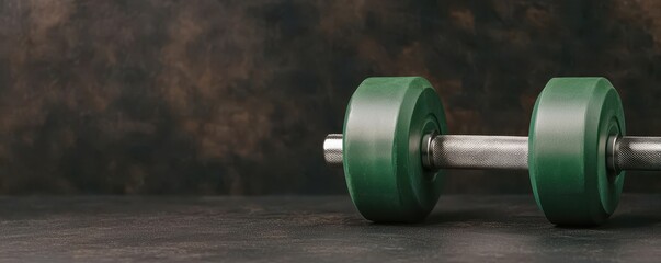 Fitness exercise regimen concept. Dumbbell weights on a textured surface with a dark background.