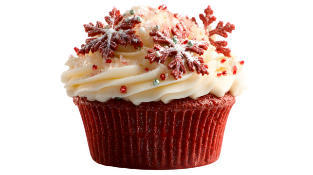 Red Velvet Winter Cupcake, isolated on transparent background