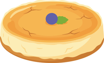 Detailed Flat Style Cheesecake with Blueberry and Mint Illustration