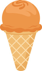 Flat Design Orange Ice Cream Cone Sweet Dessert Food Illustration