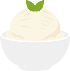 Simple Flat Style Vanilla Ice Cream Scoop Dessert in White Bowl