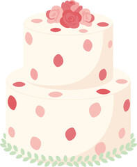 Simple Flat Illustration Two Tier Cake with Roses and Dots