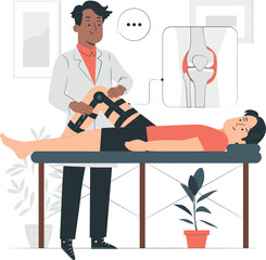 Doctor Examining Patient's Knee With Brace examination medical