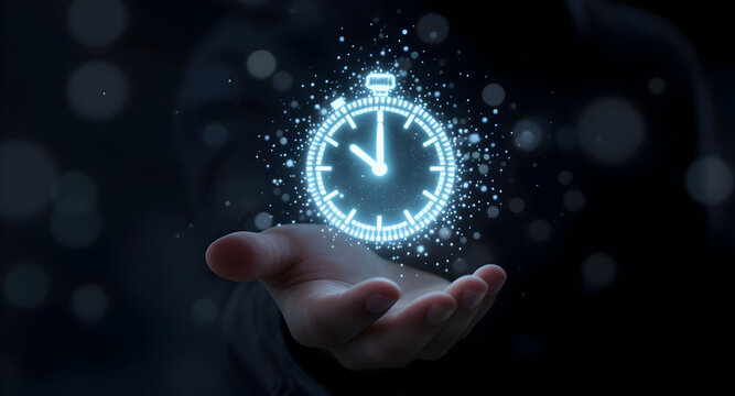 Glowing Stopwatch Icon Floating in Hand - Powered by Adobe