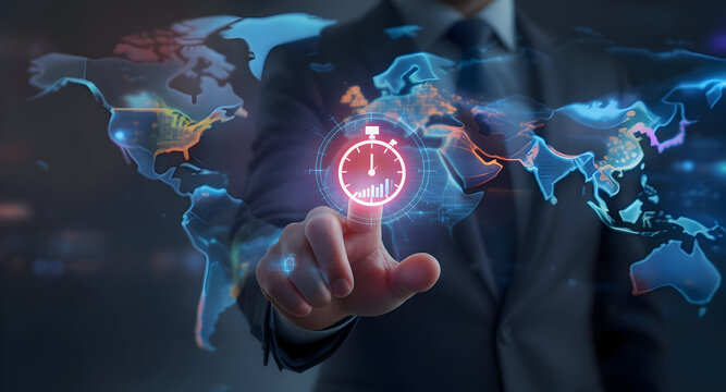 Businessman Interacting with Global Time Management - Powered by Adobe